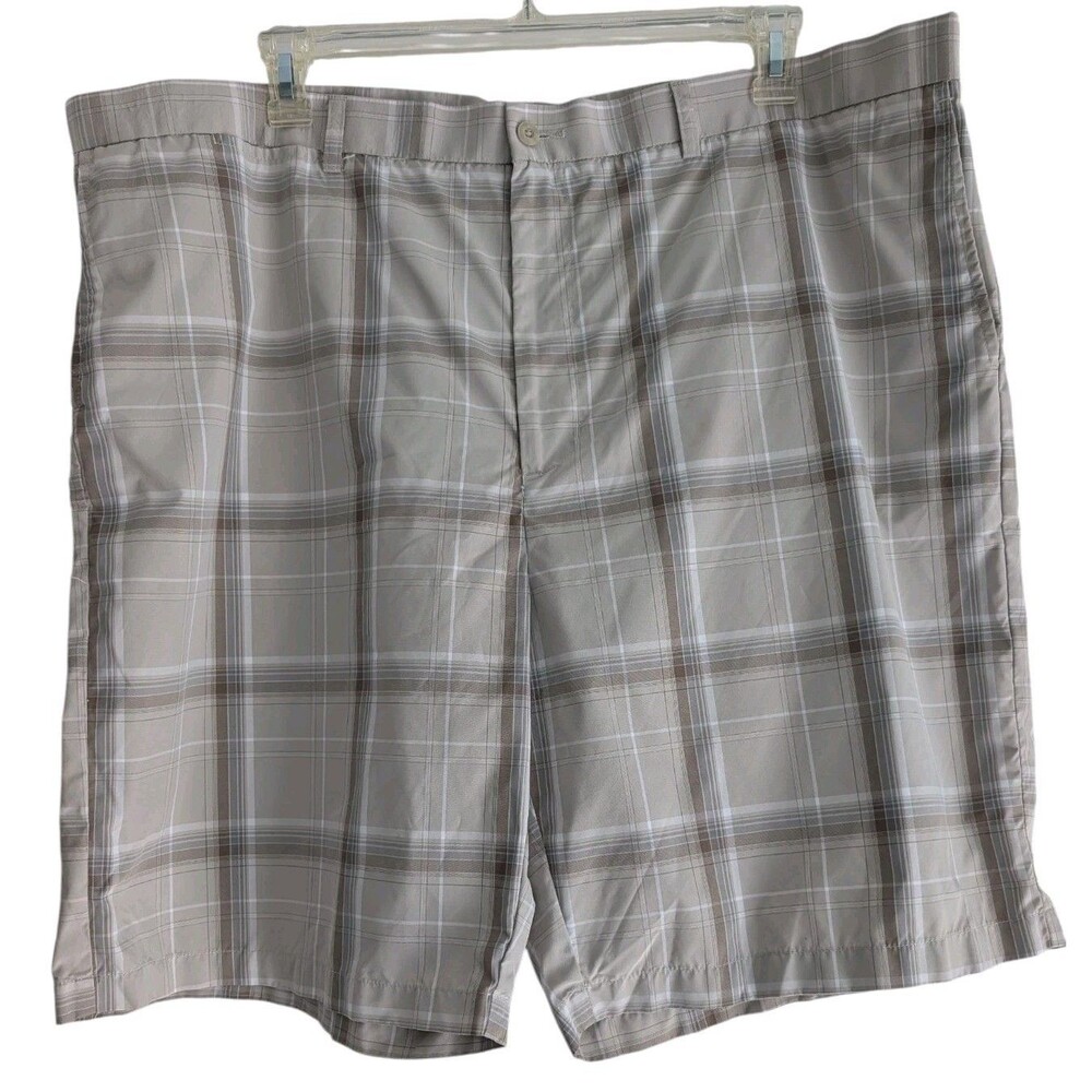 Ben Hogan Performance Shorts Men's Size 36 Beige Plaid Pockets Athleisure Golf